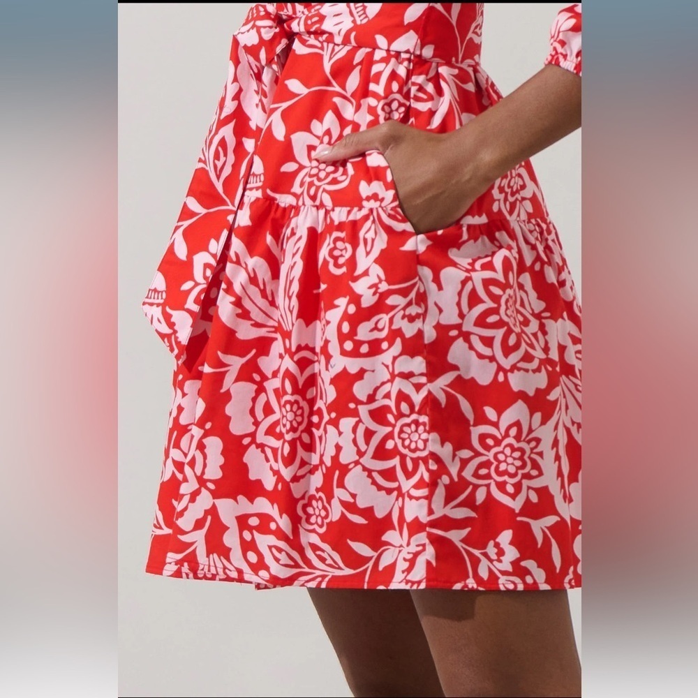 SugarLips Hazen Floral Leola Shift Mini Dress Red Multi - Picture 5 of 8